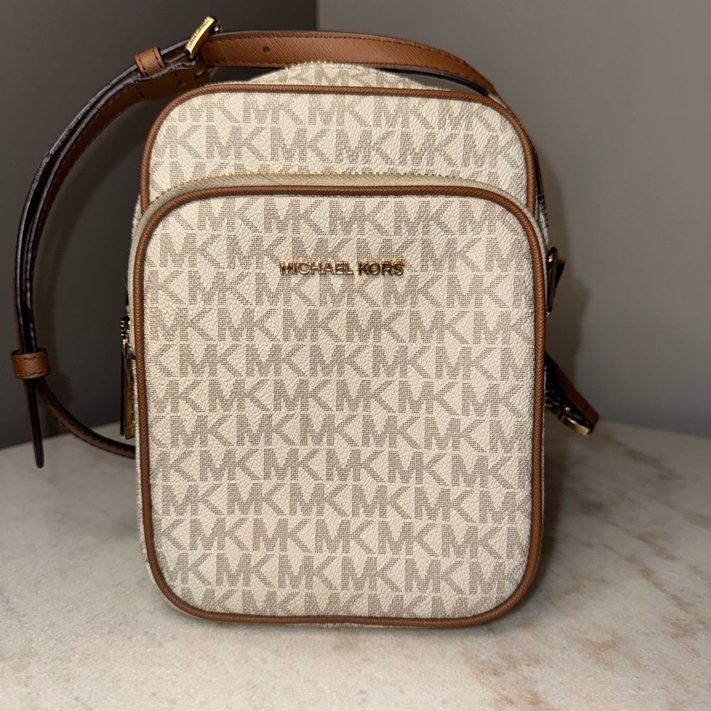 Michael Kors Cream and Brown Crossbody Bag